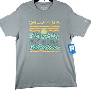 NWT Columbia T-Shirt Mens Large Stone Blue Tribe Graphic Mountain Cotton HYB1745